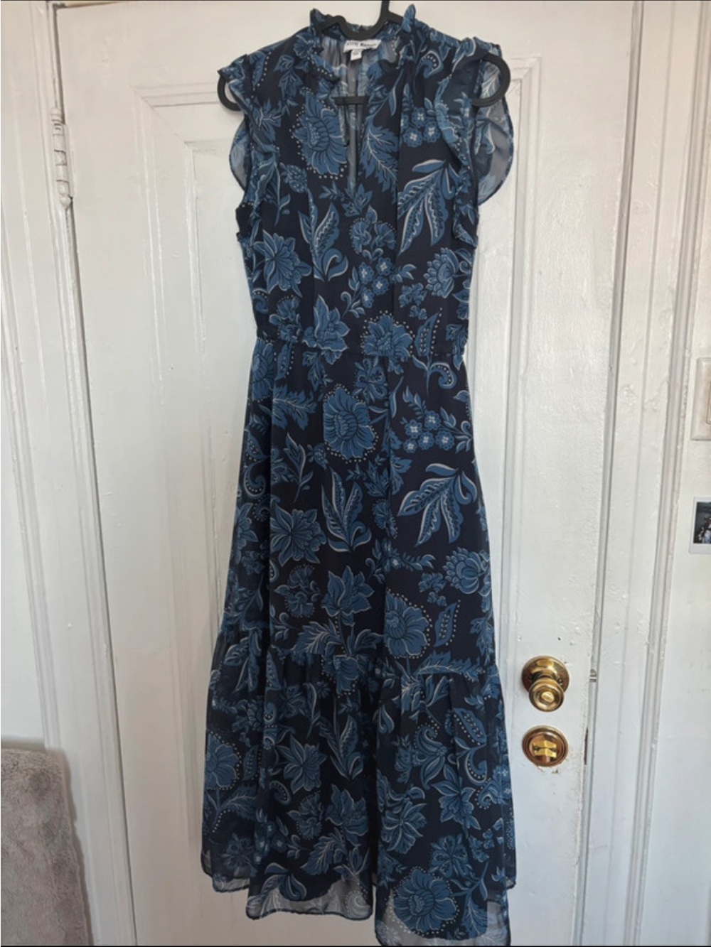 Steve Madden Navy Maxi Dress with Light Blue Floral Print
